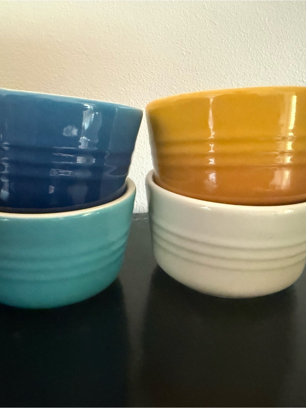 Ceramic Ramekin Set in Blue, Turquoise, Yellow, and Cream